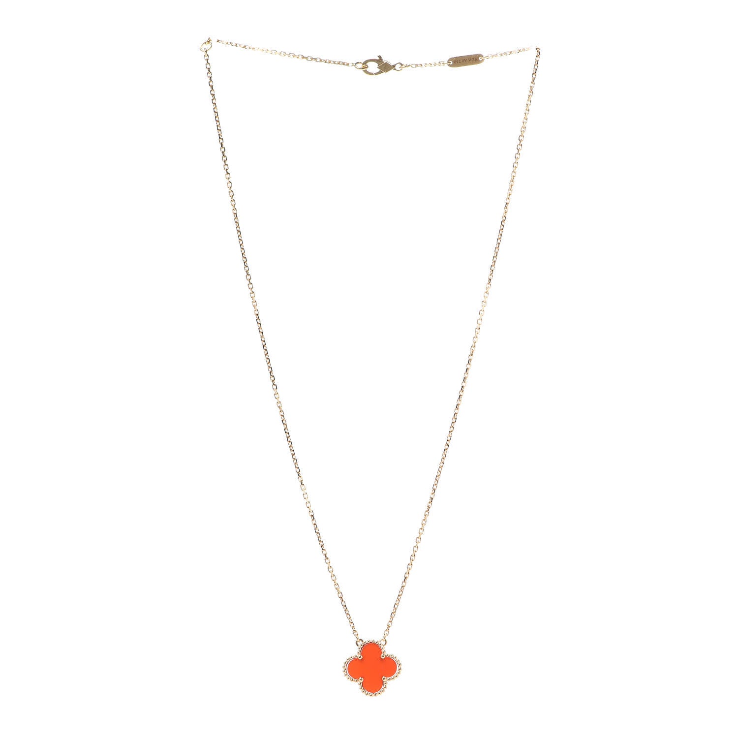 Van Cleef & Arpels 18K Yellow Gold Carnelian Vintage Alhambra Pendant Necklace 3 of 8