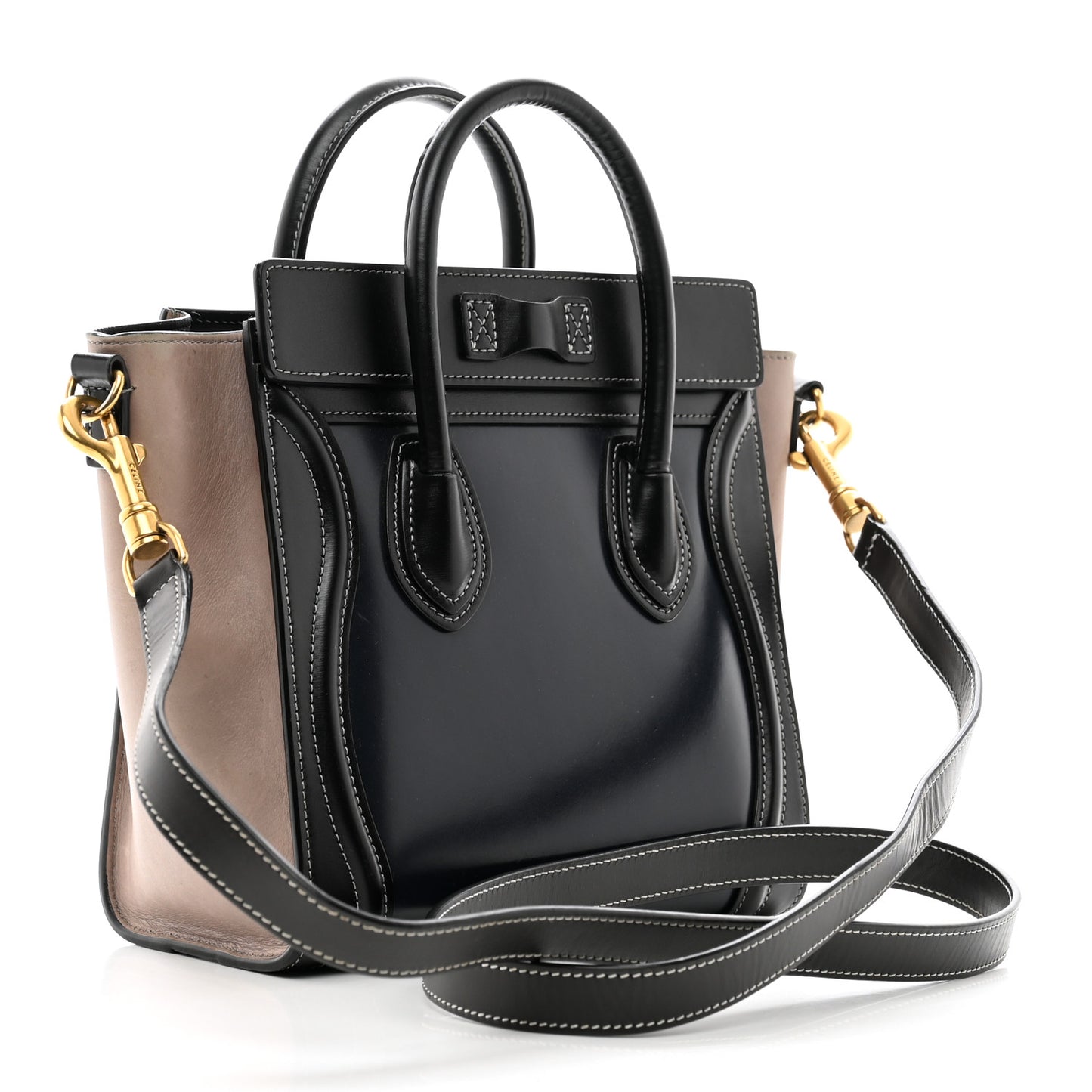 Glazed Calfskin Nano Bi-Color Luggage Black Taupe