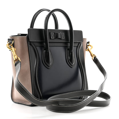 Celine Glazed Calfskin Nano Bi-Color Luggage Black Taupe 3 of 10