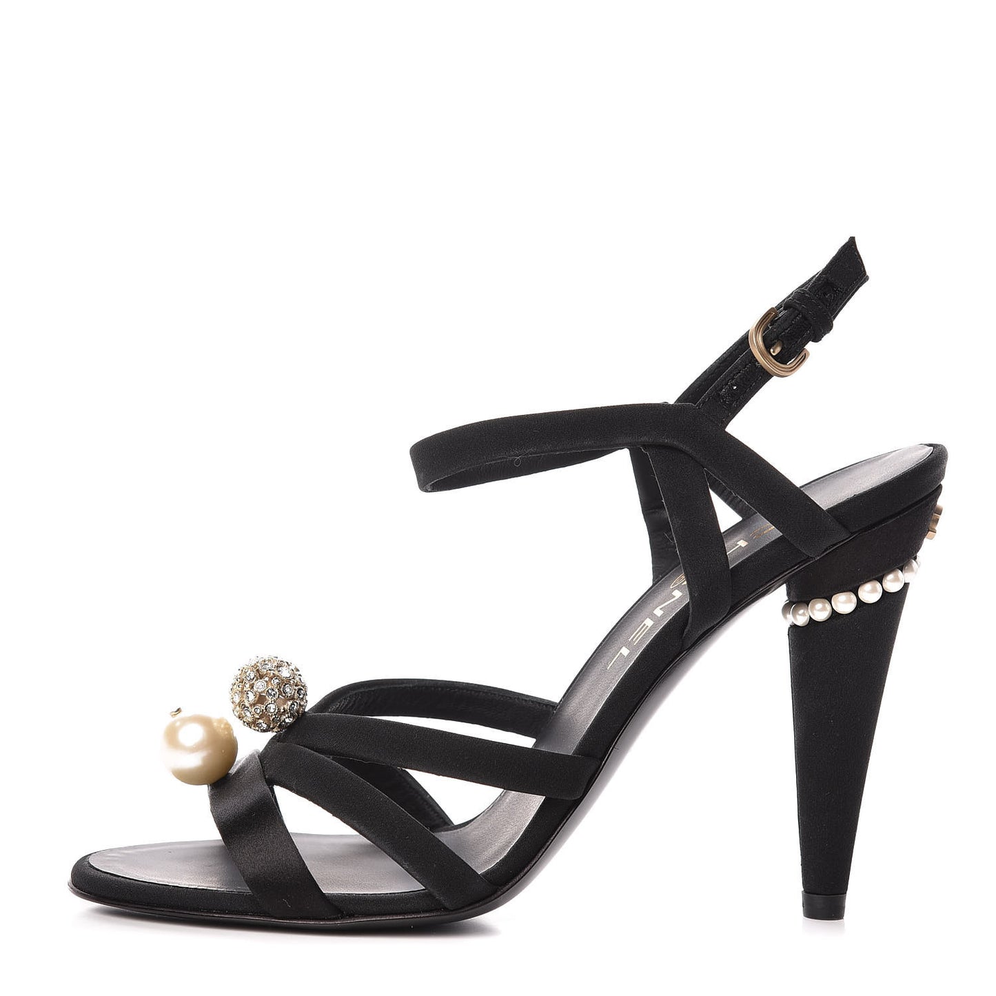 Satin Pearl Crystal Sandals 38.5 Black