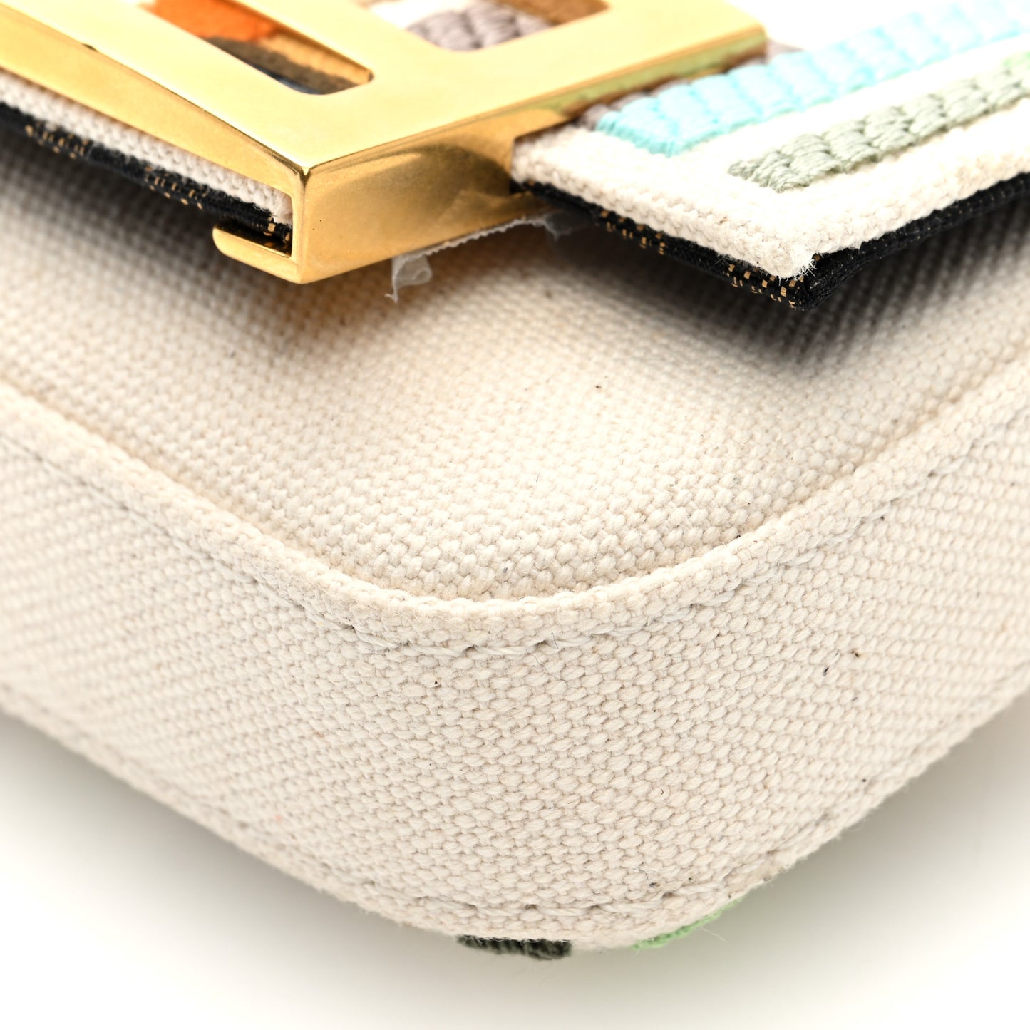 Canvas Nappa FF Multicolor Embroidered Nano Maxi Buckle Baguette Charm Grezzo Multicolor Latte