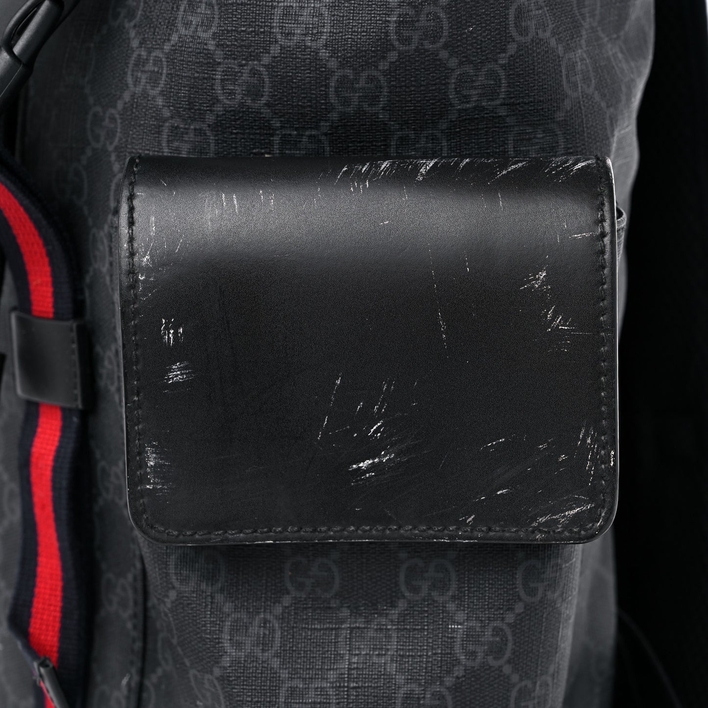 Soft GG Supreme Monogram Calfskin Web Double Buckle Backpack Black