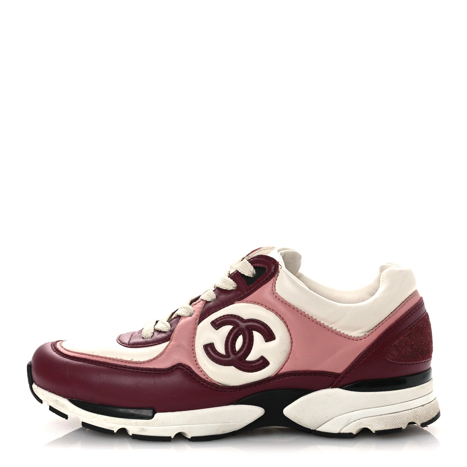 Chanel Calfskin CC Sneakers 38.5 Light Burgundy White Pink 1 of 14