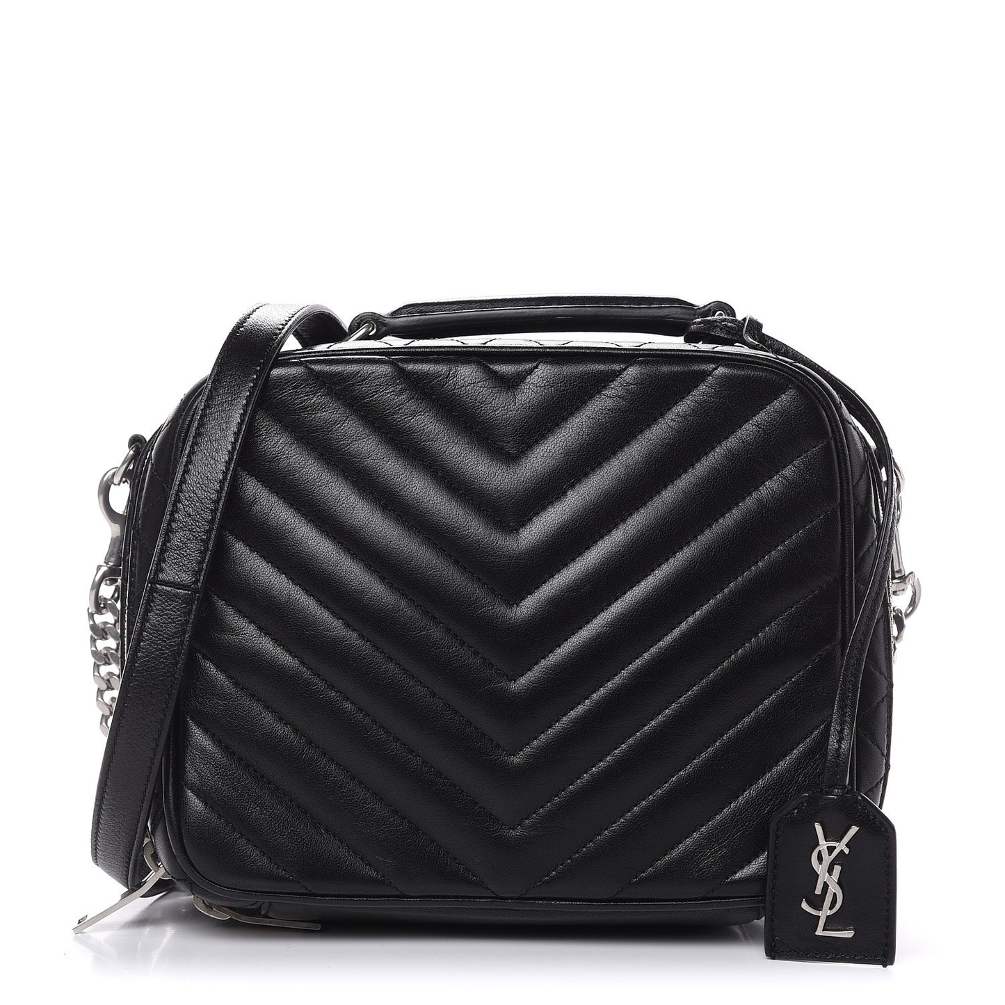 Lambskin Matelasse Chevron Lunchbox Bag Black