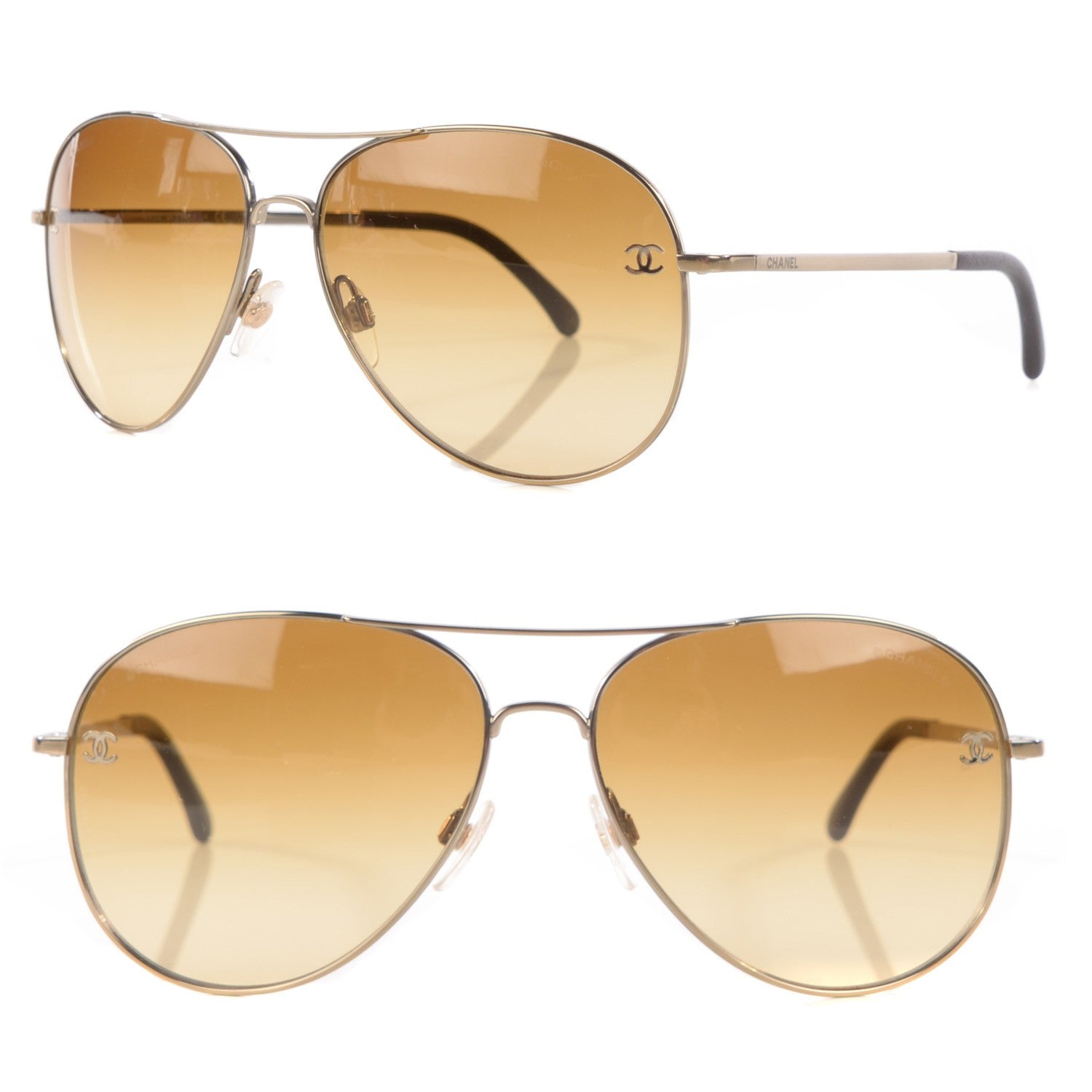 Chanel Aviator CC Sunglasses 4189-T-Q Gold 1 of 6