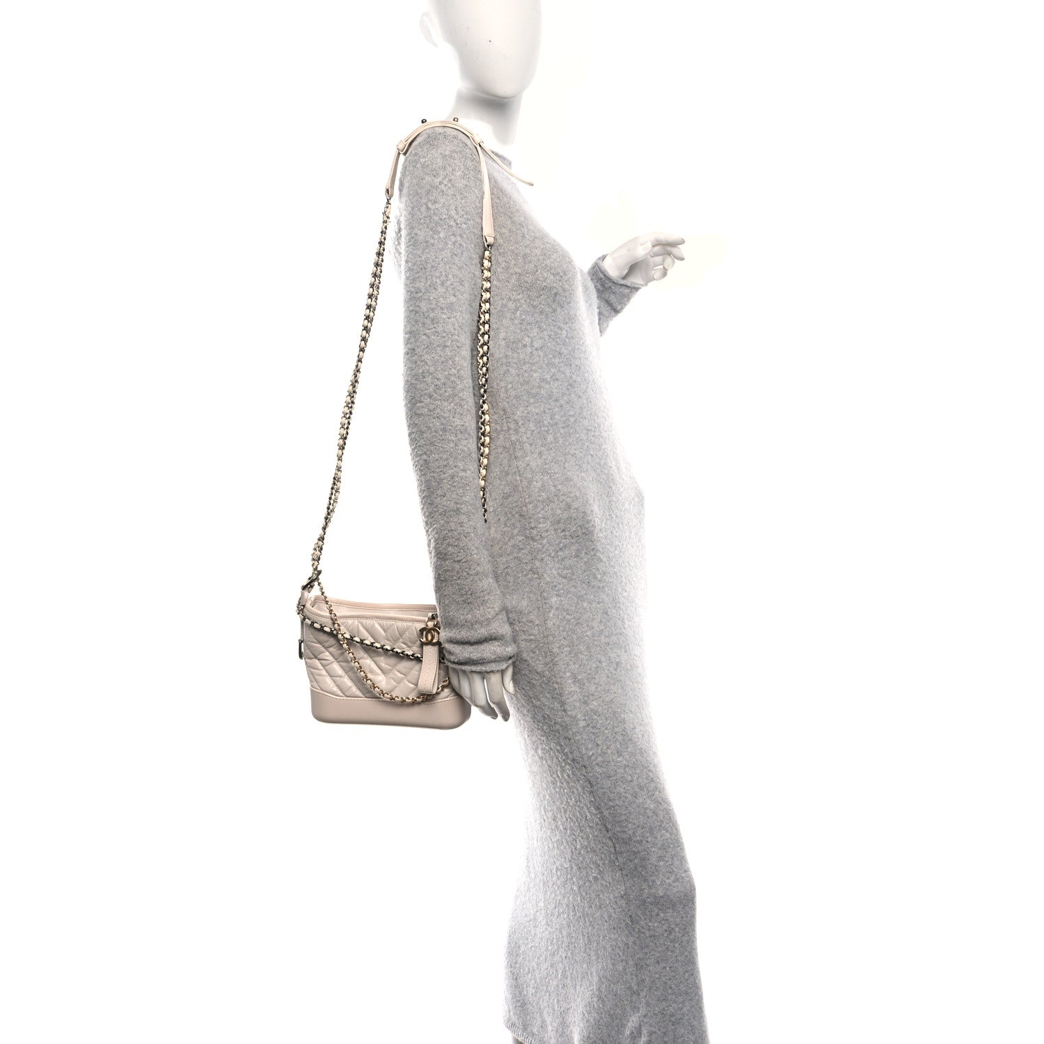 Chanel Aged Calfskin Chevron Quilted Small Gabrielle Hobo Beige 2 of 10