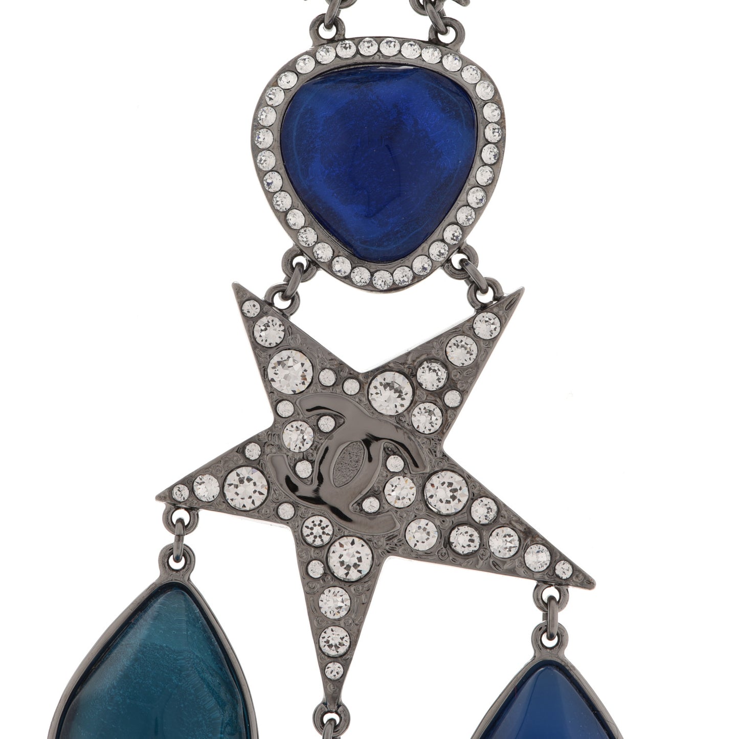 Crystal Resin CC Star Drop Necklace Silver Blue