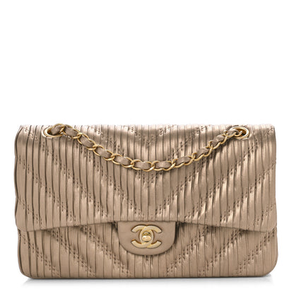 Chanel Metallic Lambskin Plisse Medium Double Flap Gold 1 of 9