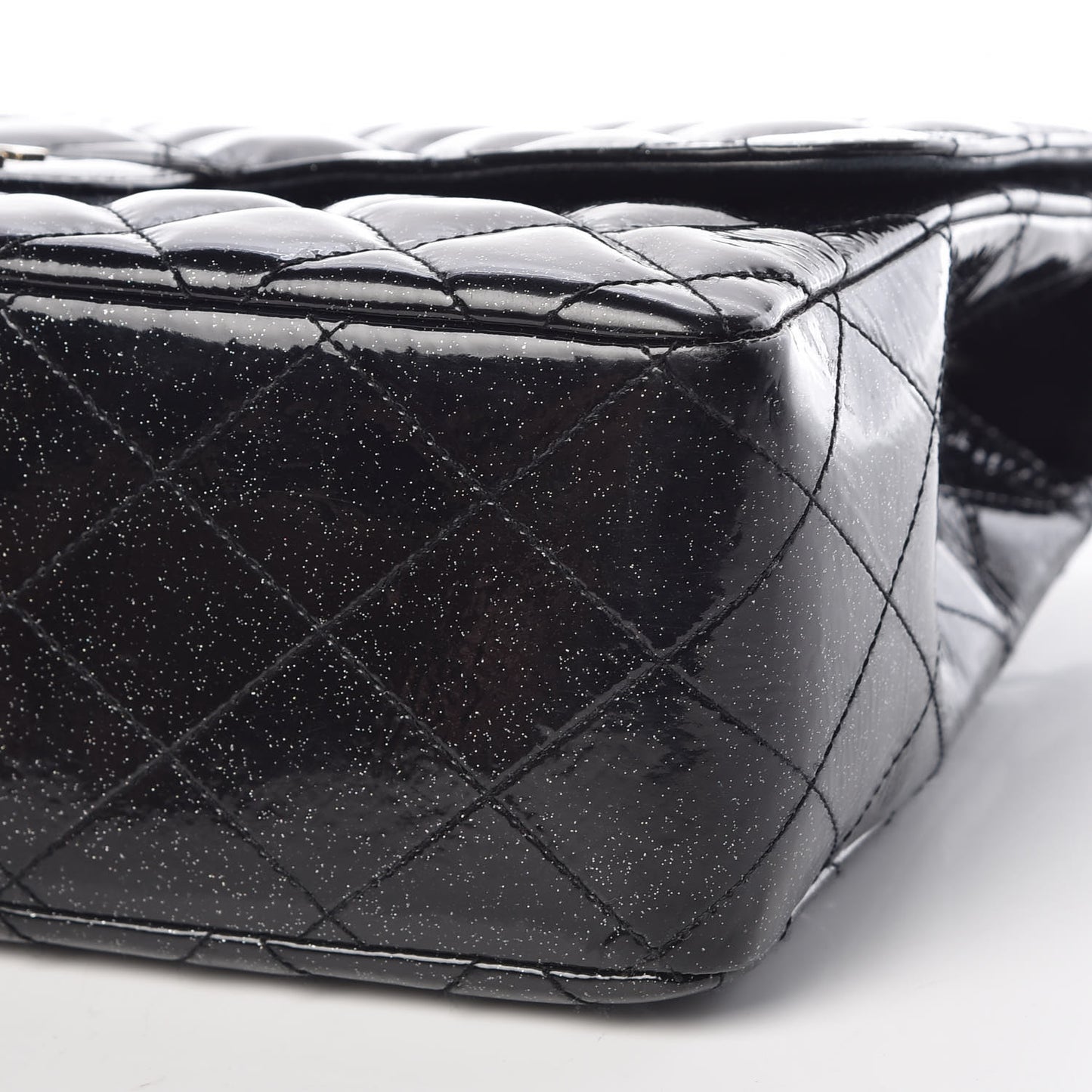 Patent Quilted Sparkle Glitter Jumbo Single Flap Black