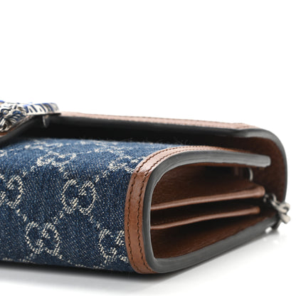 Gucci New Denim GG Monogram Dollar Calfskin Enamel Mini Dionysus Chain Wallet Blue Tea Cuir Epilog Electric Blue 10 of 10