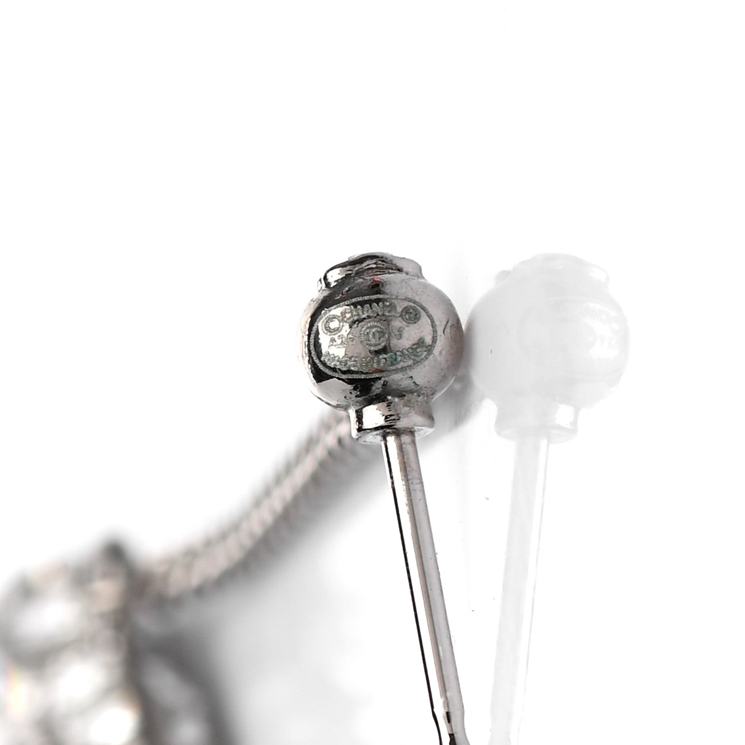 Chanel Baguette Crystal CC Drop Earrings Silver 4 of 4