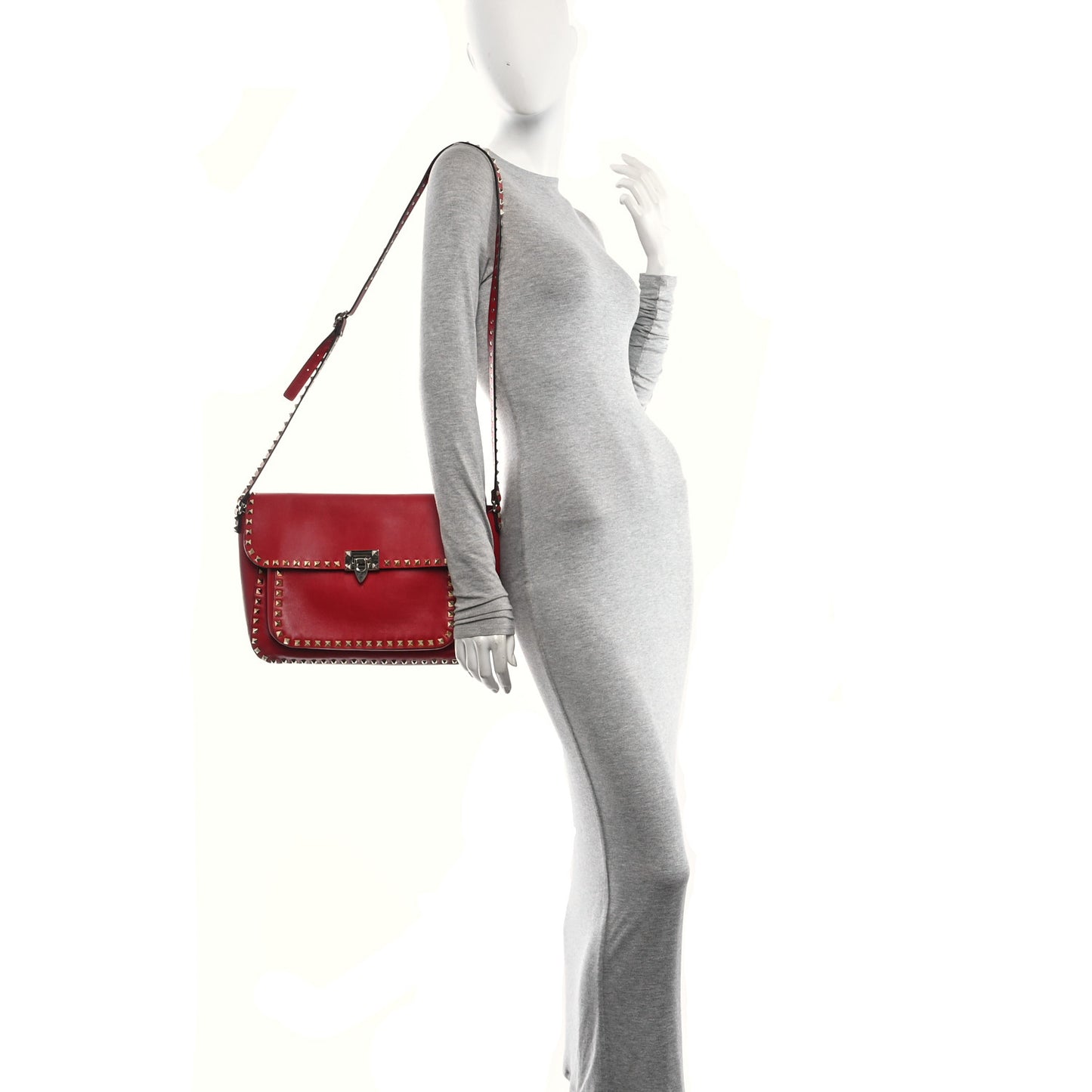 Nappa Rockstud Flip Lock Messenger Bag  Rosso Valentino