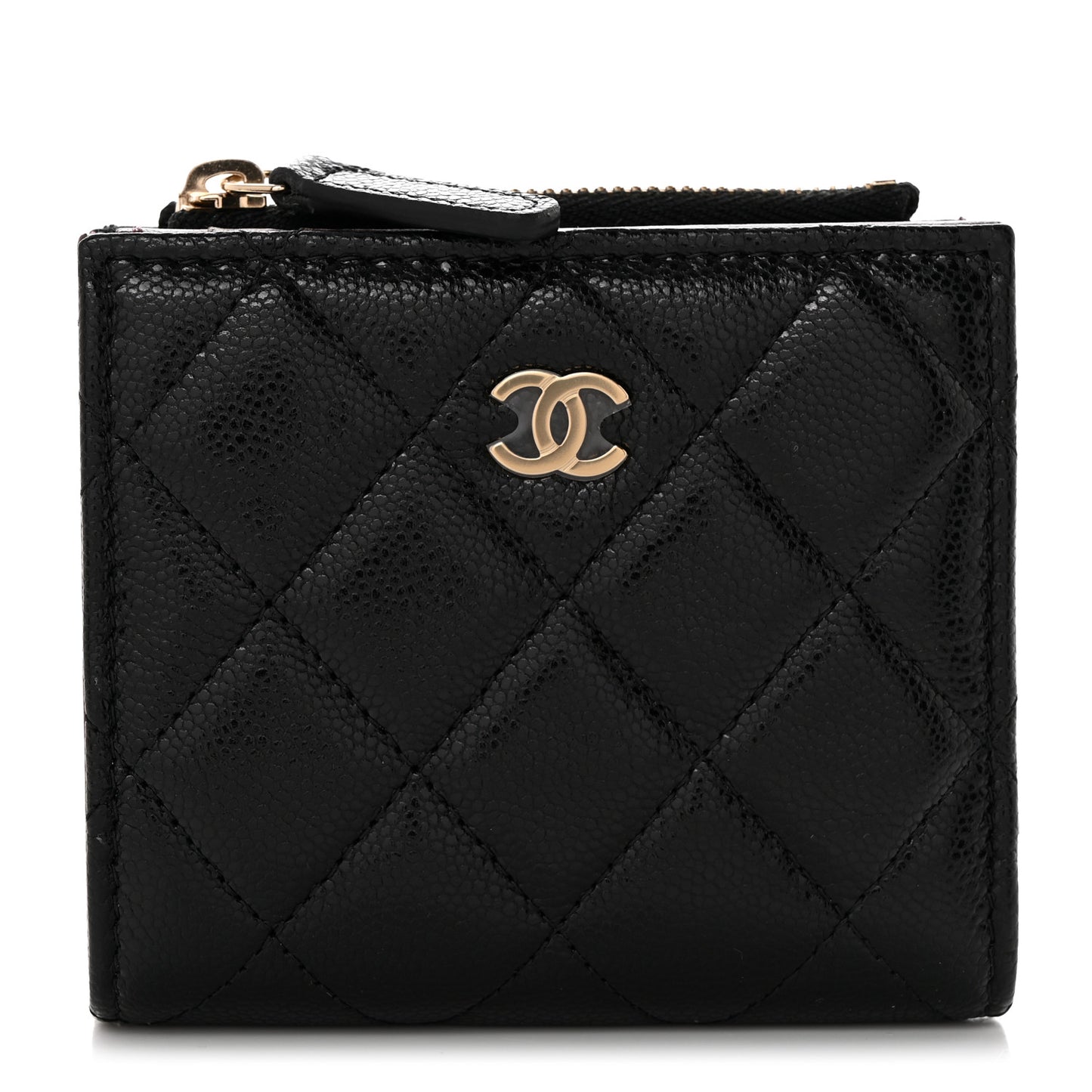 Caviar Quilted CC Zip Compact Wallet Black
