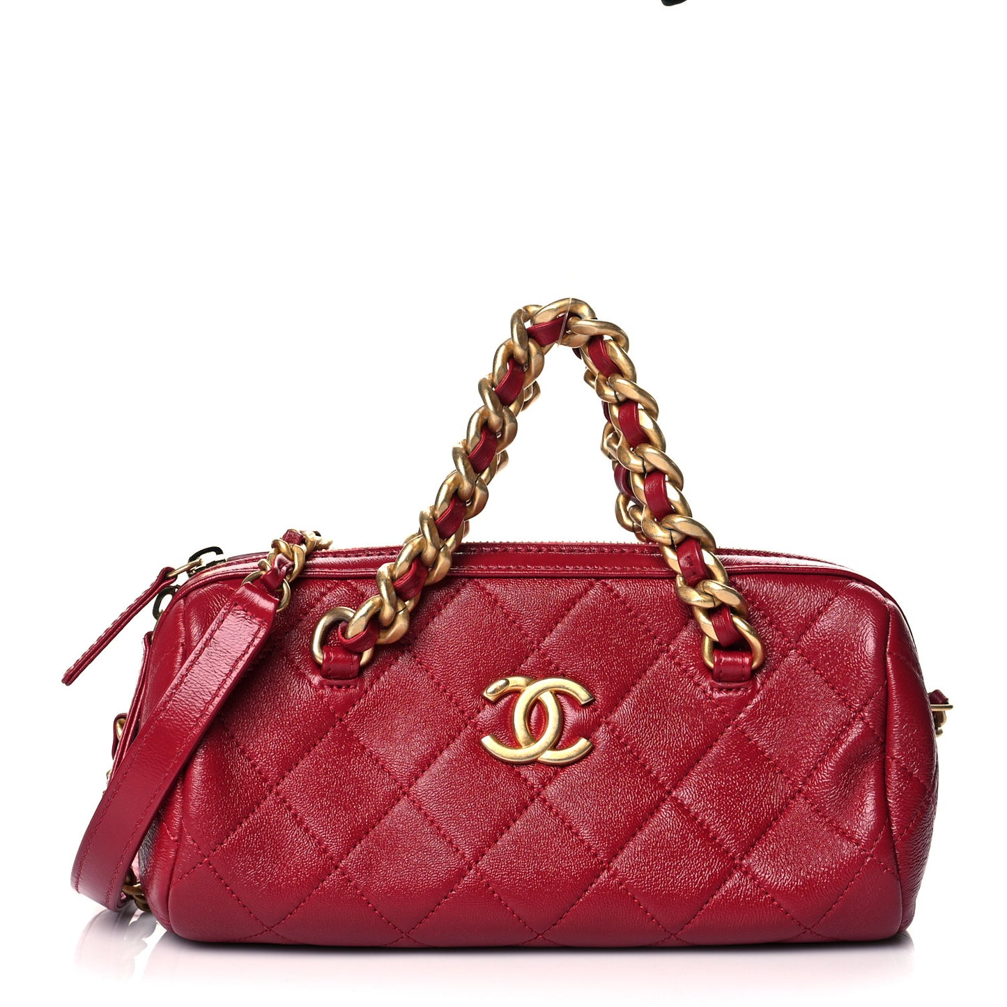 Shiny Lambskin Quilted Small Fashion Therapy Bowling Bag Dark Pink