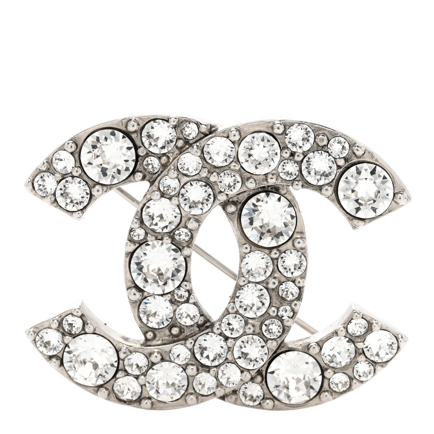 Chanel Crystal Large CC Brooch Silver 1 of 4