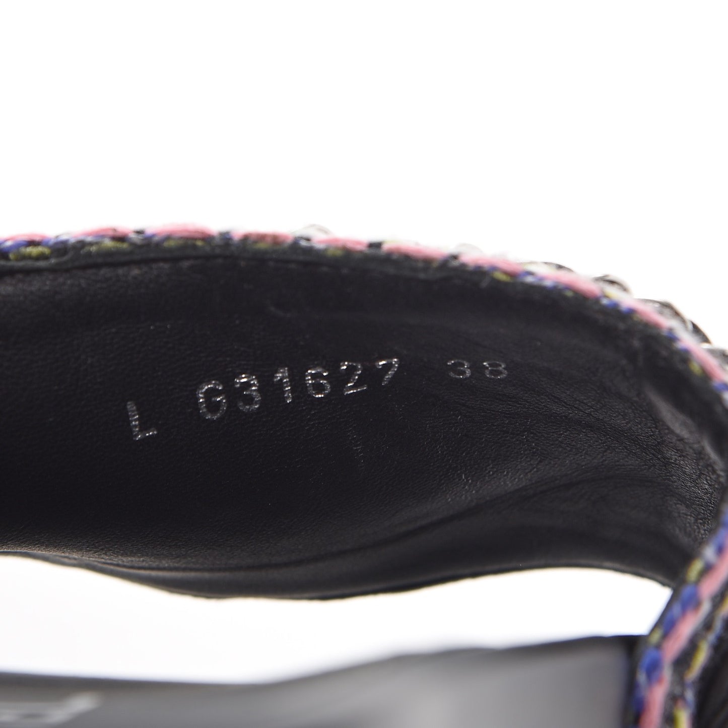 Tweed Lambskin Chain Flat Sandals 38 Black Multicolor