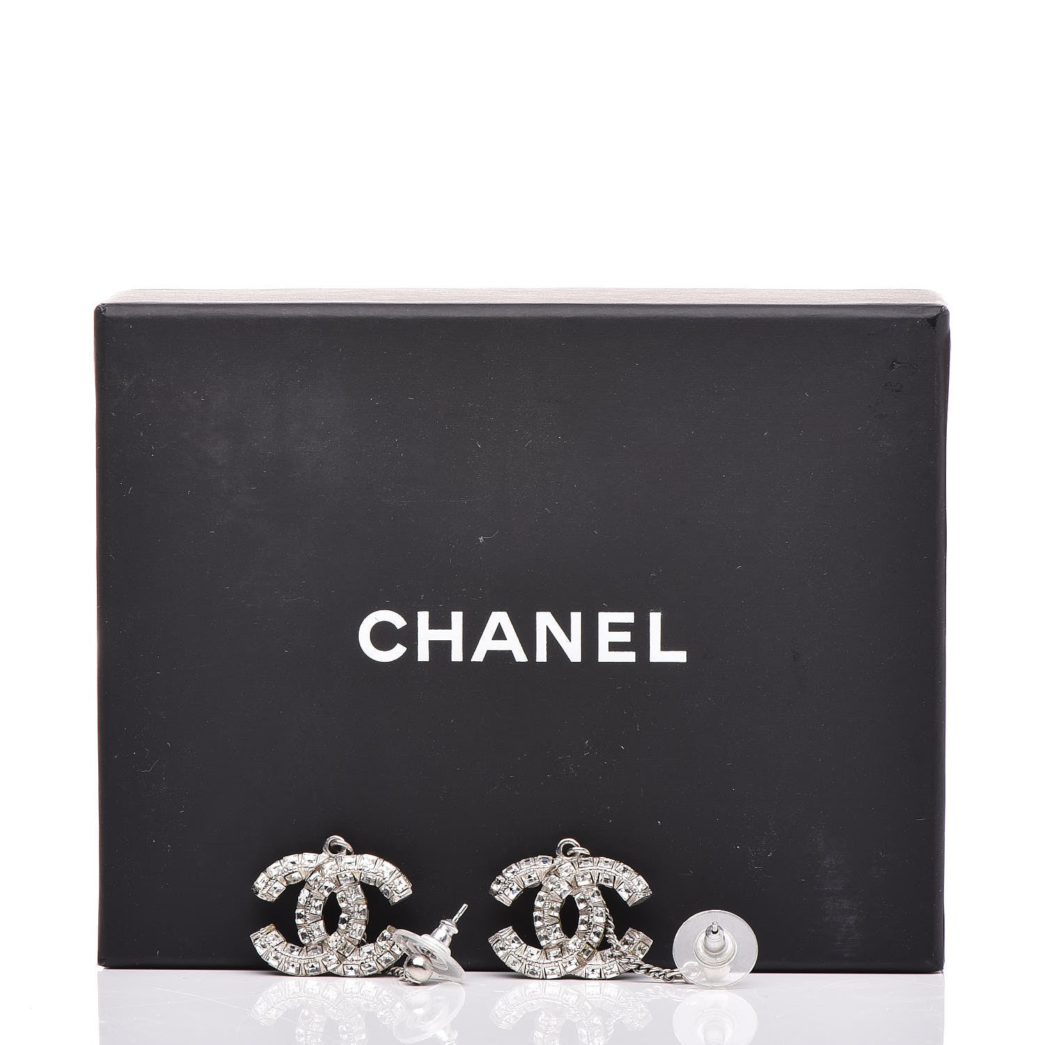 Chanel Baguette Crystal CC Drop Earrings Silver 4 of 4