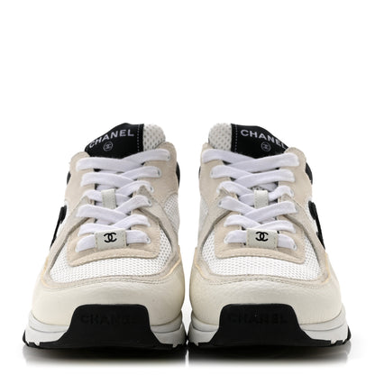 Chanel Mesh Suede Calfskin Grained Calfskin Womens CC Sneakers 38.5 White Black 3 of 10