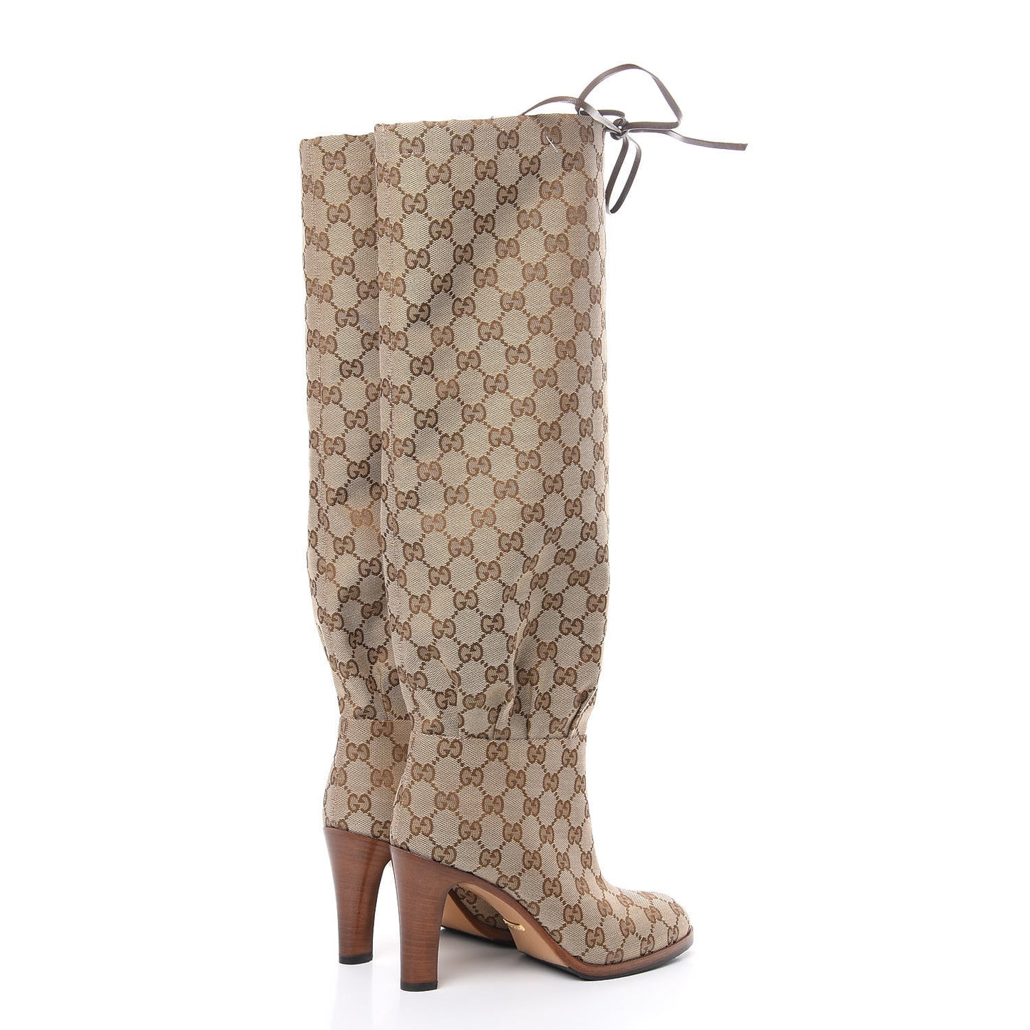 Monogram Lisa Mid Heel Boots 37.5 Beige Ebony