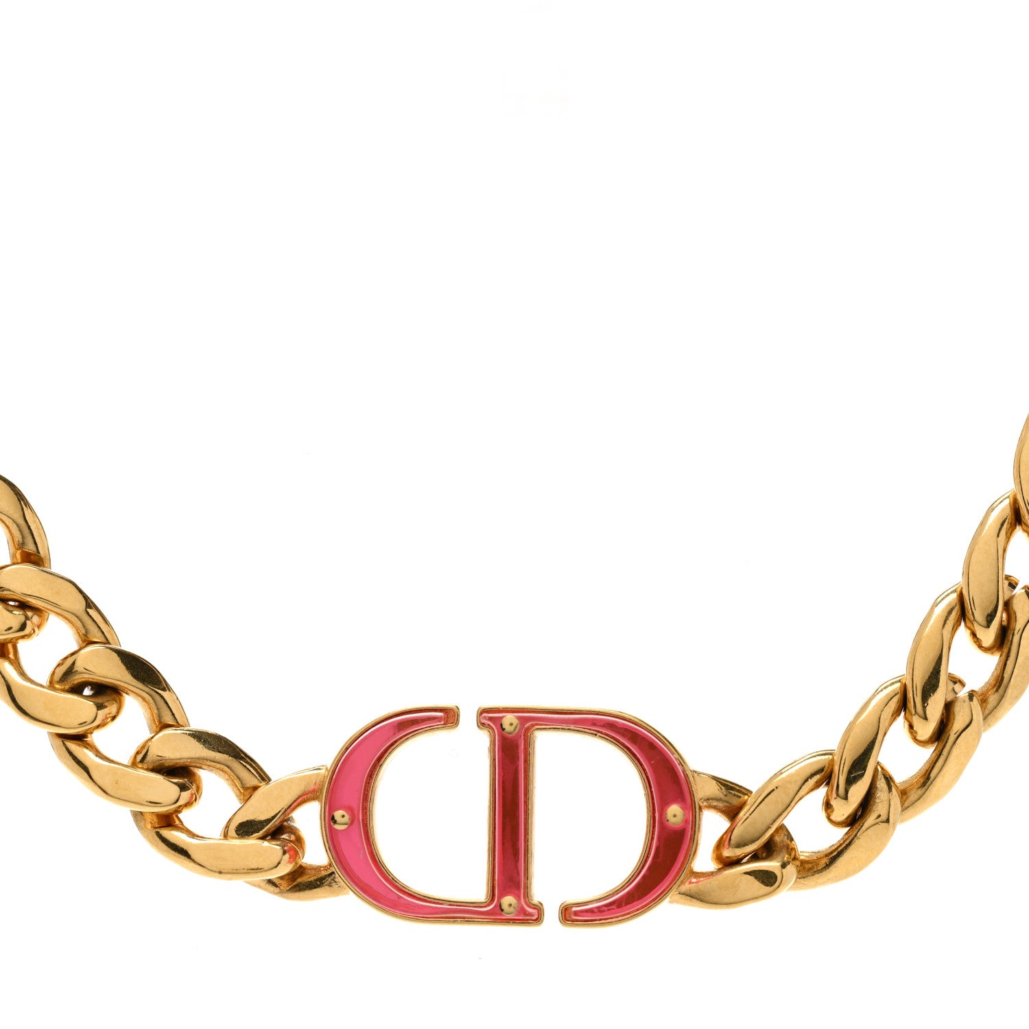 Christian Dior Metal CD Choker Necklace Gold Pink 1 of 5