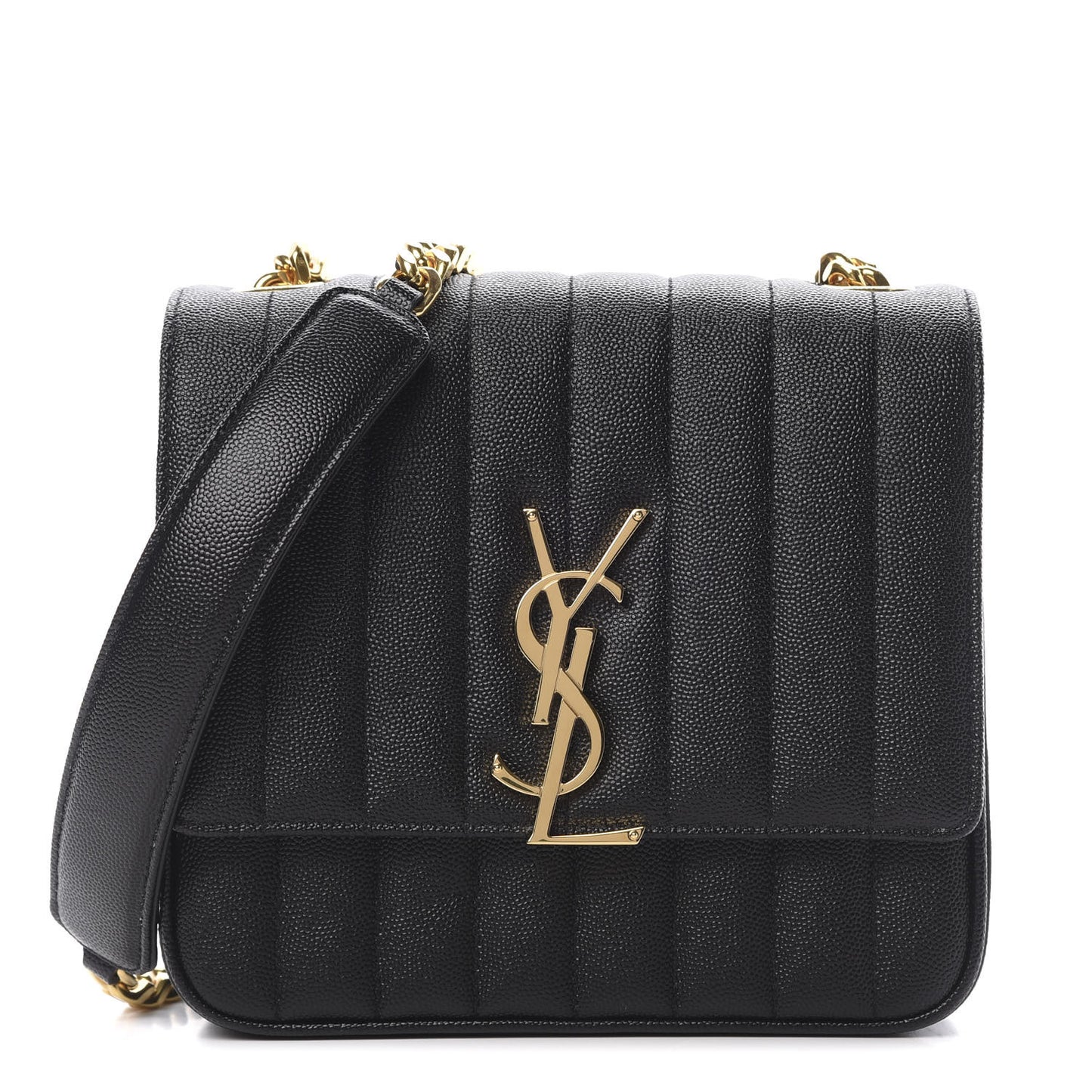 Grain De Poudre Matelasse Monogram Medium Vicky Chain Bag Black