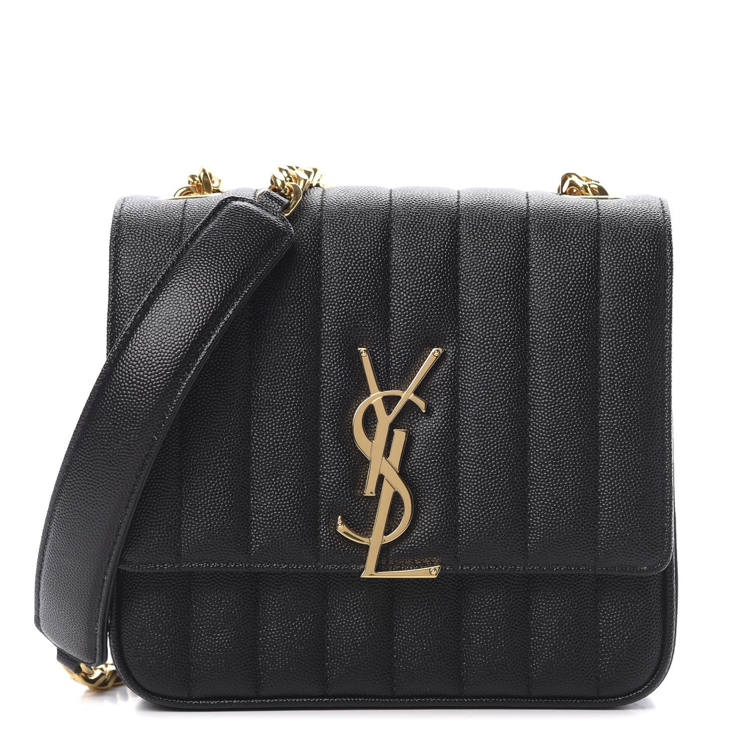 Saint Laurent Grain De Poudre Matelasse Monogram Medium Vicky Chain Bag Black 1 of 11