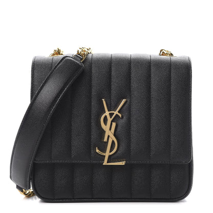 Saint Laurent Grain De Poudre Matelasse Monogram Medium Vicky Chain Bag Black 1 of 11