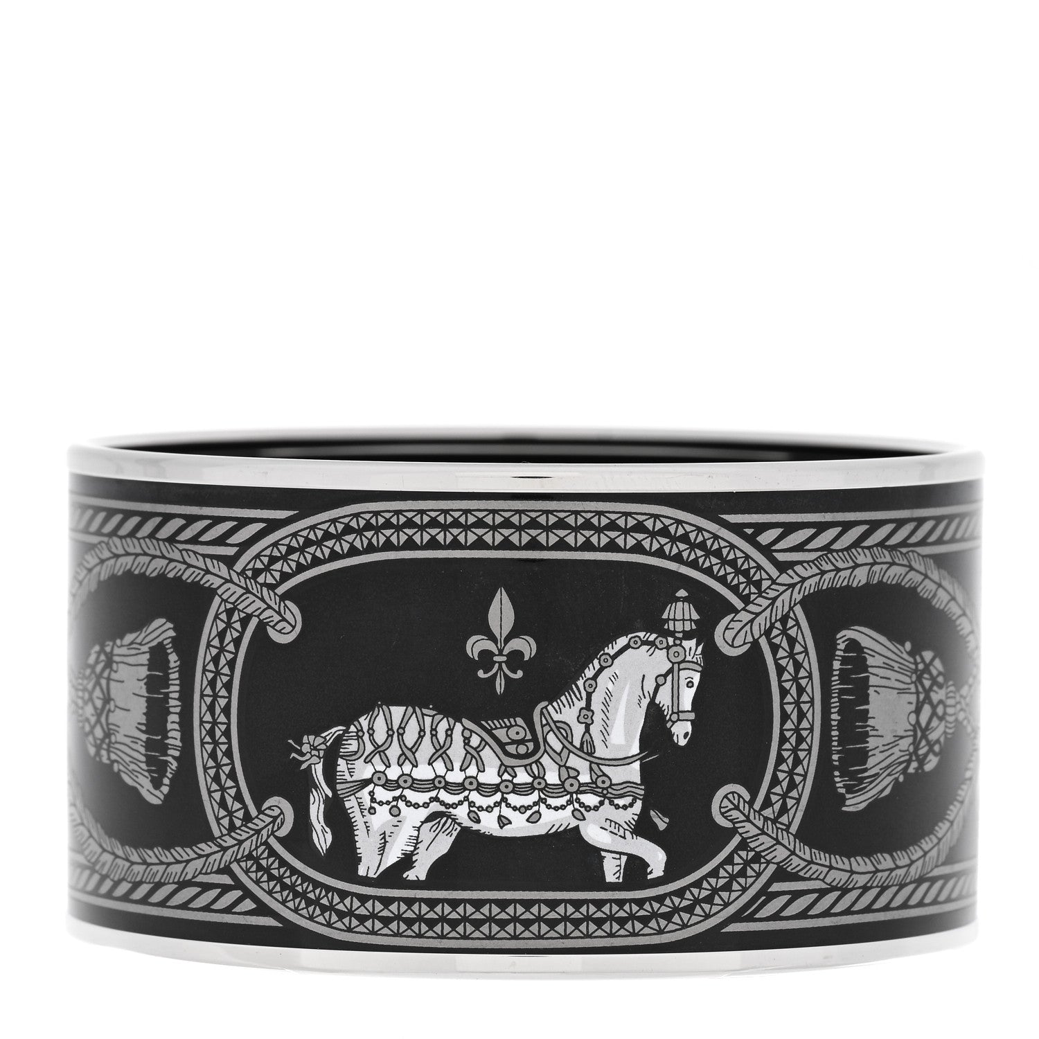 Hermes Enamel Printed Grand Apparat Extra Wide Bracelet 65 Black 1 of 5