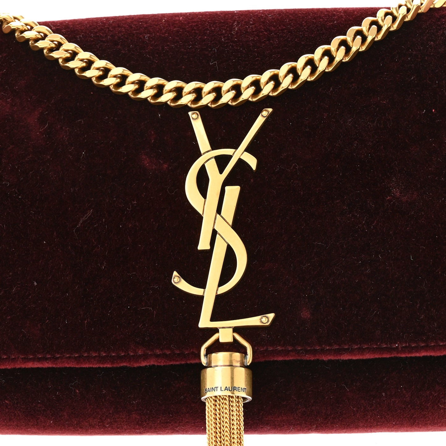 Velvet Small Classic Monogram Kate Tassel Satchel Burgundy