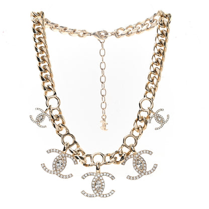 Chanel Pearl Crystal CC Choker Charms Necklace Gold White 3 of 5