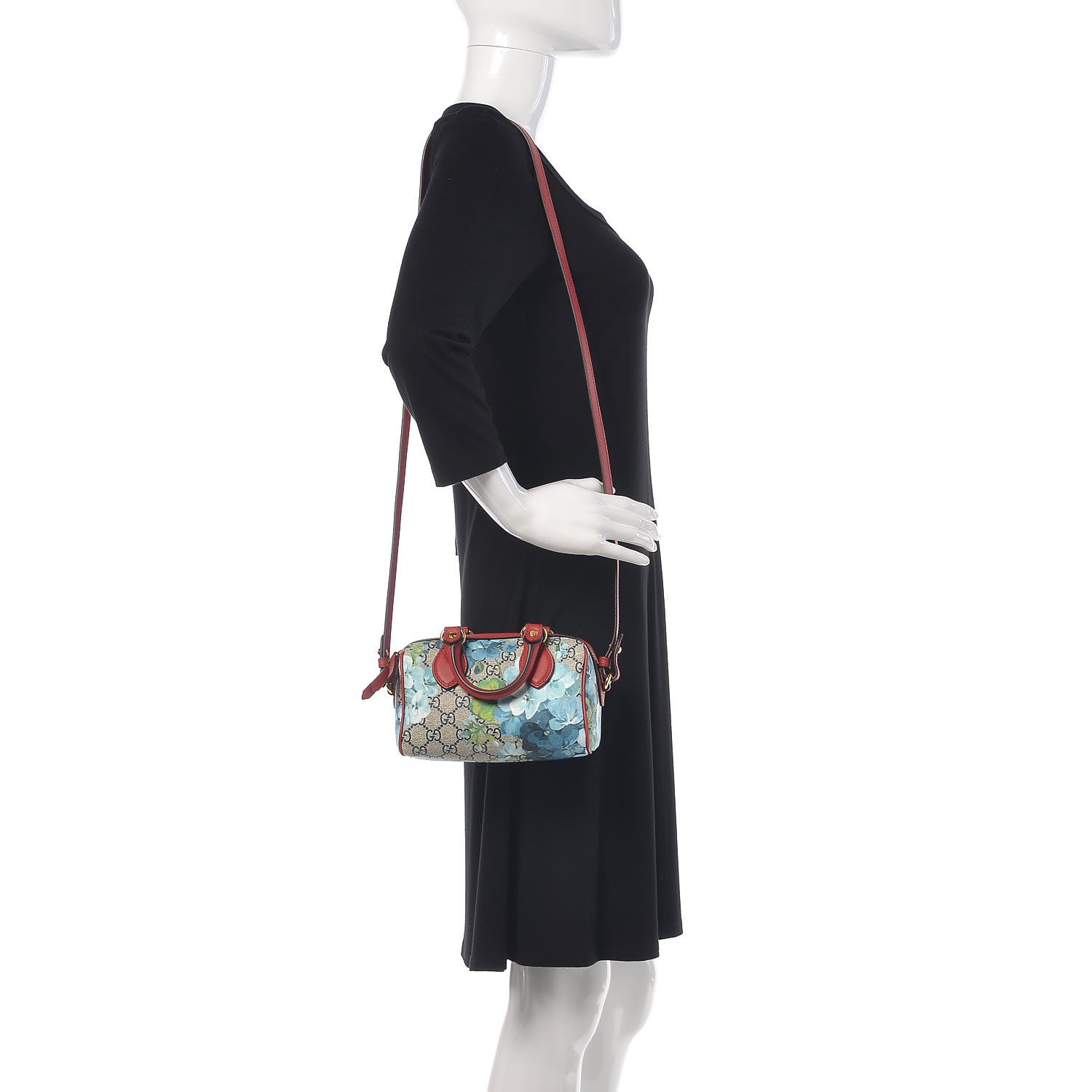 Gucci GG Supreme Monogram Blooms Mini Boston Navy Blue Hibiscus 2 of 9