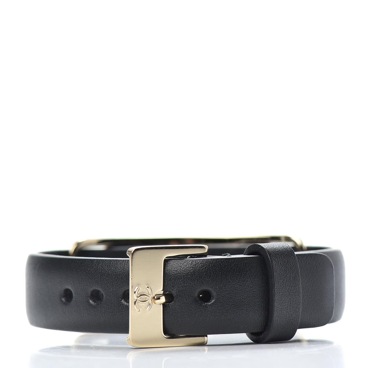 Chanel Calfskin Logo Buckle Bracelet S Black 3 of 4
