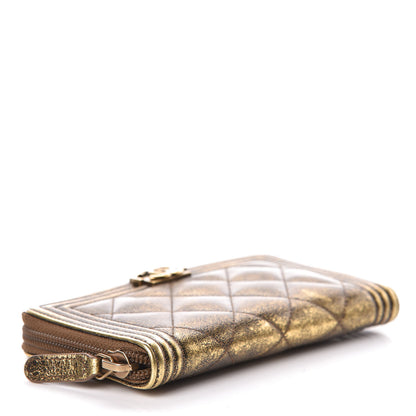 Chanel Cracked Metallic Calfskin Quilted Small Boy Zip Around Wallet Gold 4 of 11