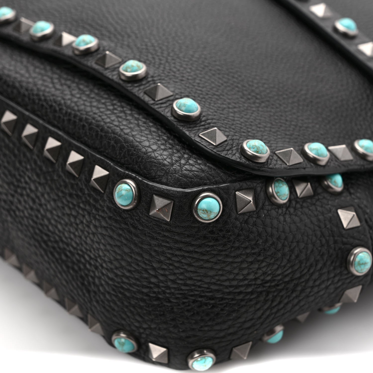 Valentino Garavani Pebbled Calfskin Rockstud Rolling Flap Messenger Bag Black 9 of 9