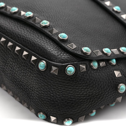 Valentino Garavani Pebbled Calfskin Rockstud Rolling Flap Messenger Bag Black 9 of 9