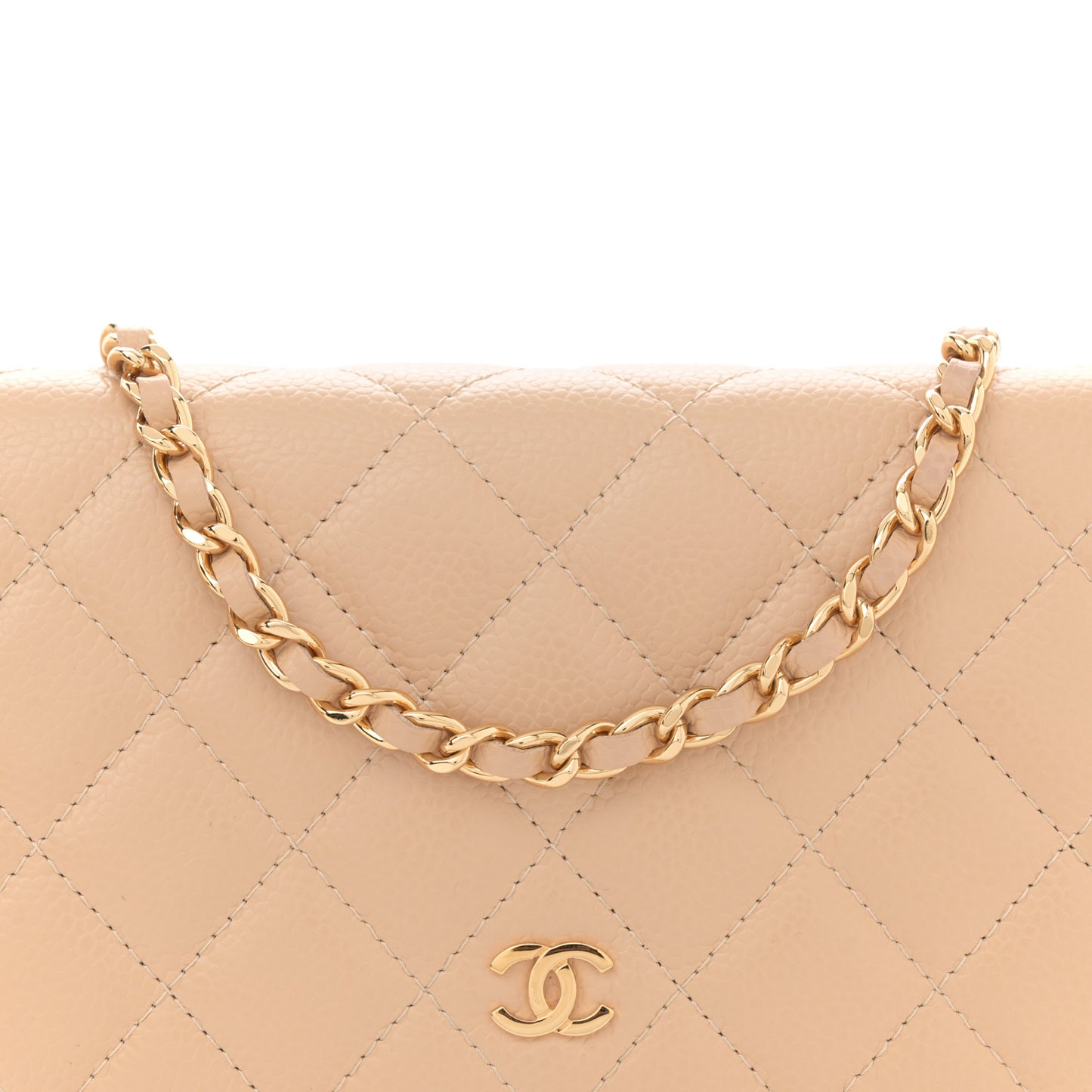 Caviar Quilted Wallet On Chain WOC Beige