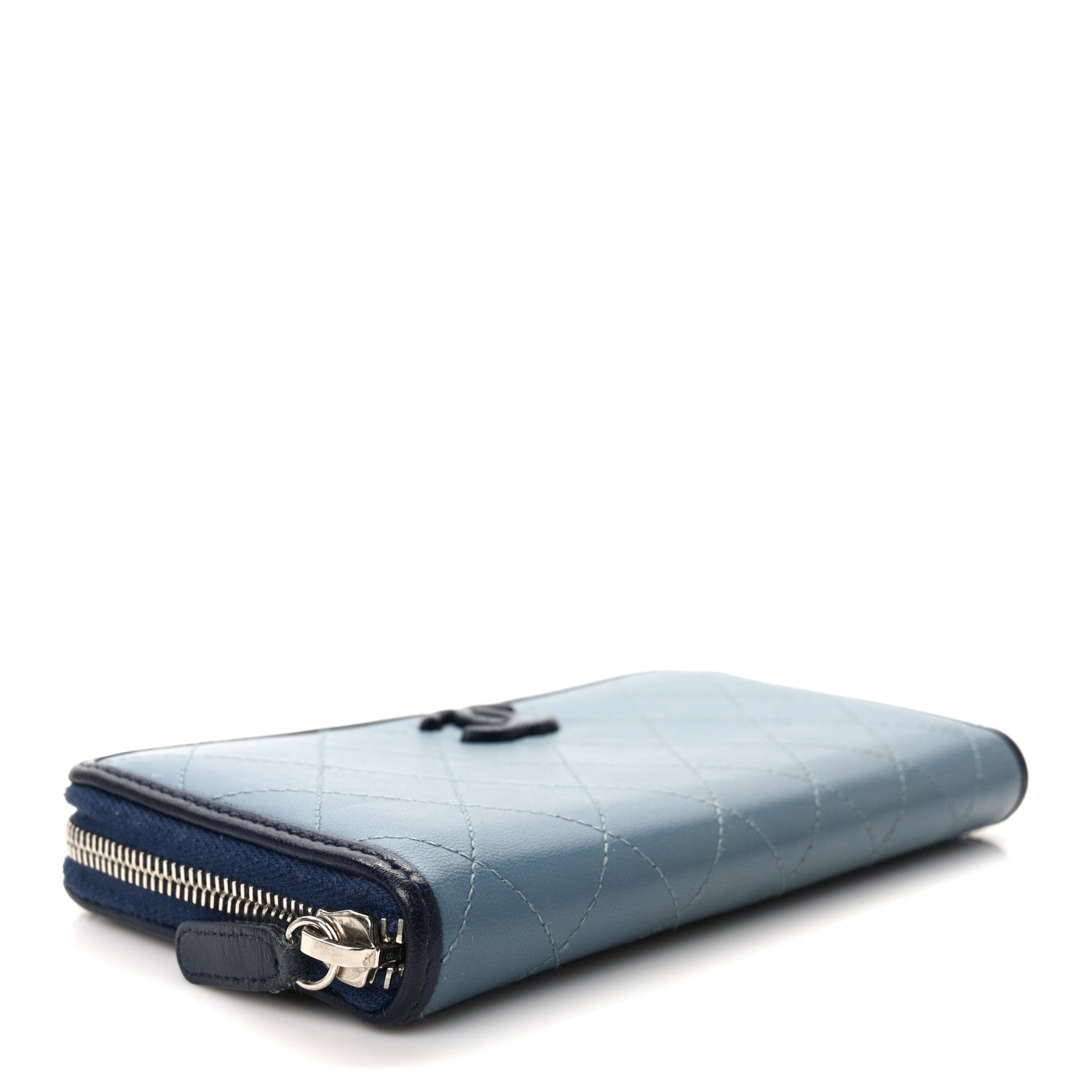 Chanel Calfskin Quilted Large Gusset Zip Around Wallet Blue 3 of 10