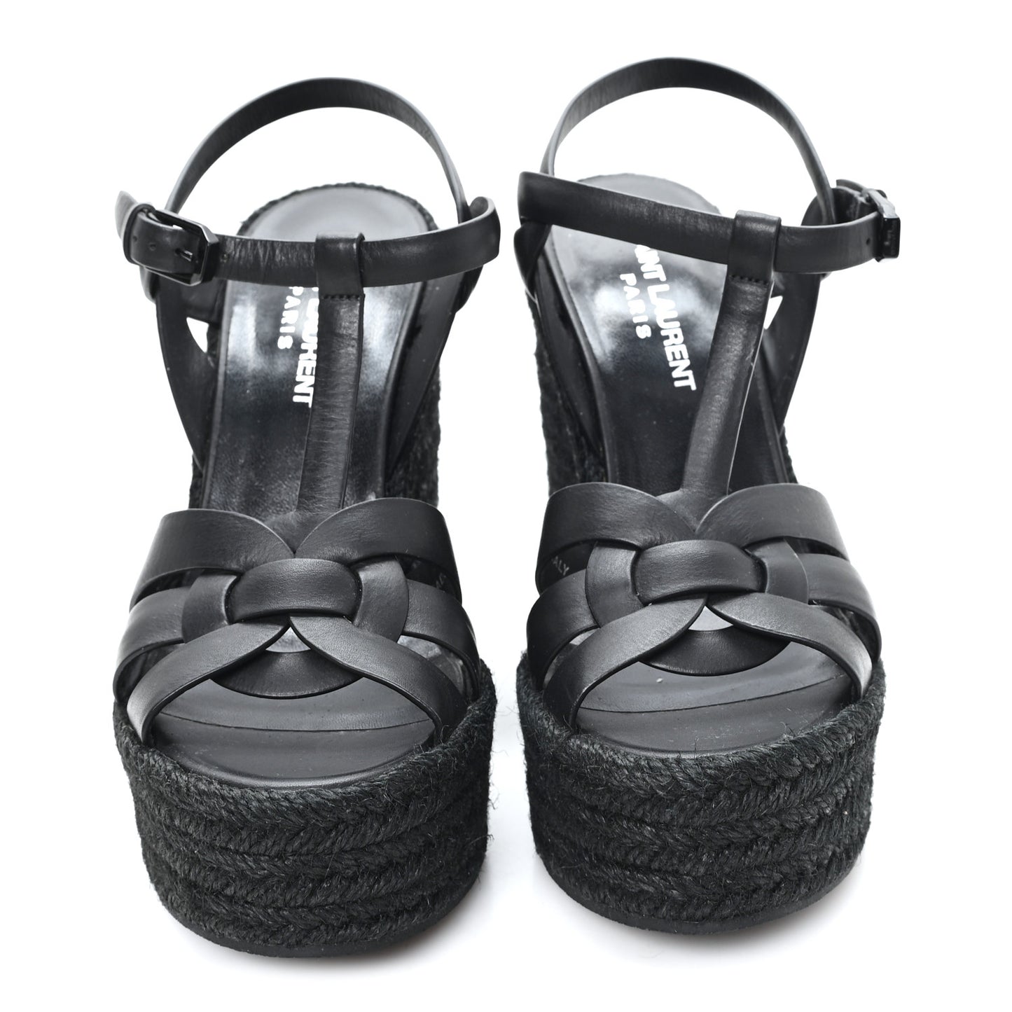 Calfskin Tribute 95 Platform Espadrille Wedge Sandals 36 Black