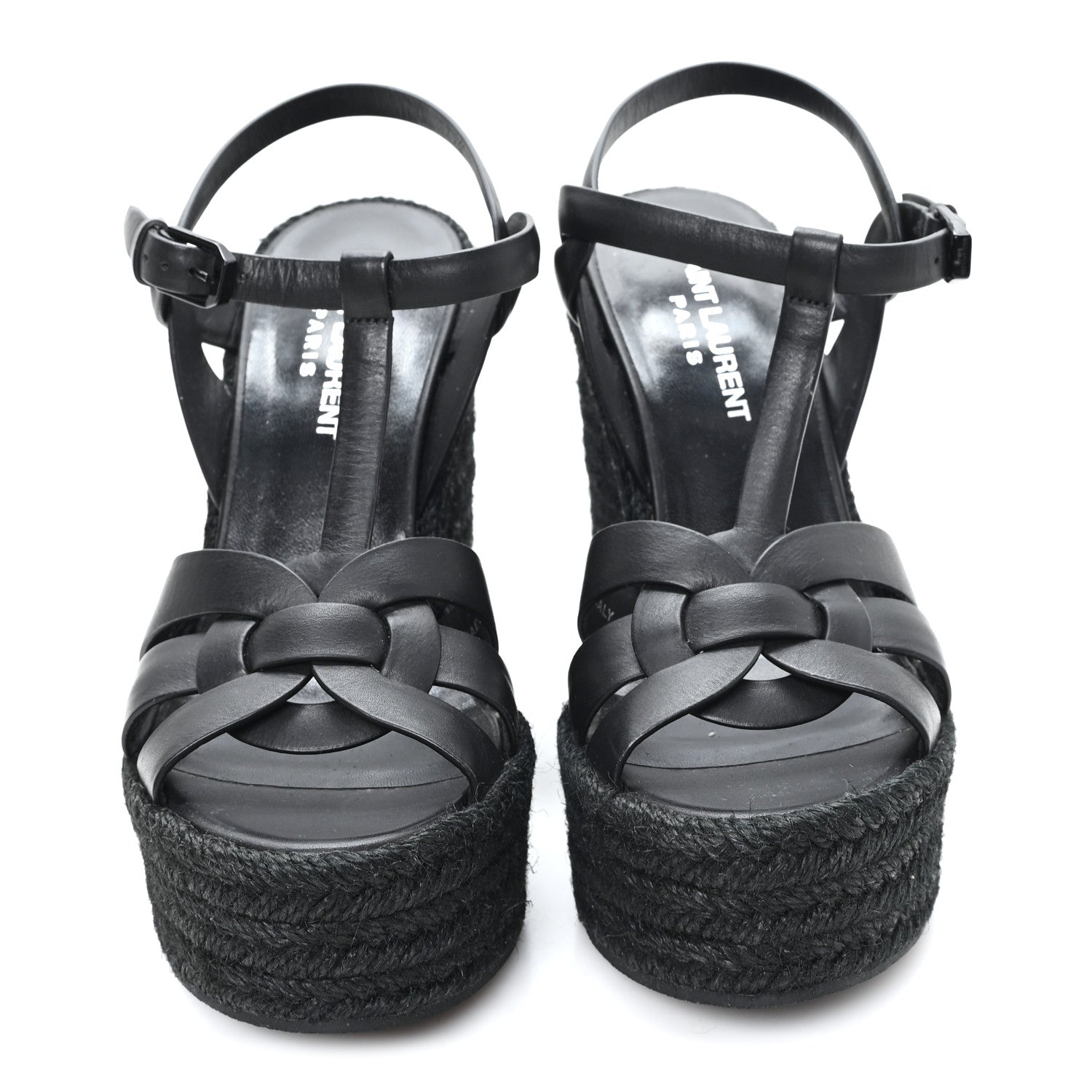 Saint Laurent Calfskin Tribute 95 Platform Espadrille Wedge Sandals 36 Black 3 of 8