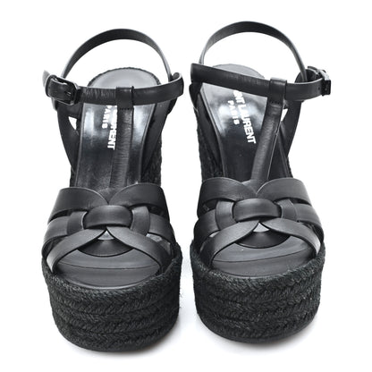Saint Laurent Calfskin Tribute 95 Platform Espadrille Wedge Sandals 36 Black 3 of 8