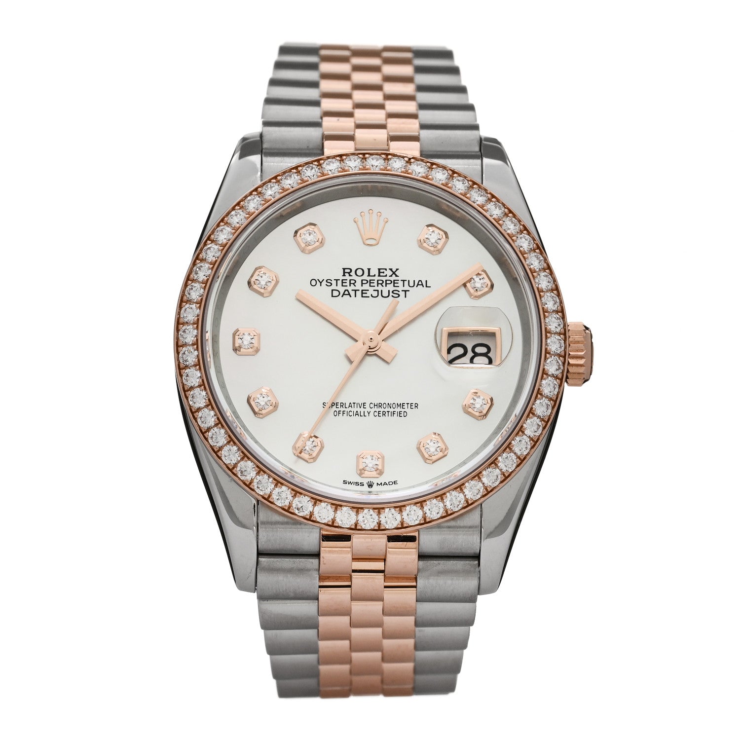 Rolex Stainless Steel 18K Everose Gold Diamond Bezel Mother of Pearl 36mm Oyster Perpetual Datejust Watch 126281RBR 1 of 4