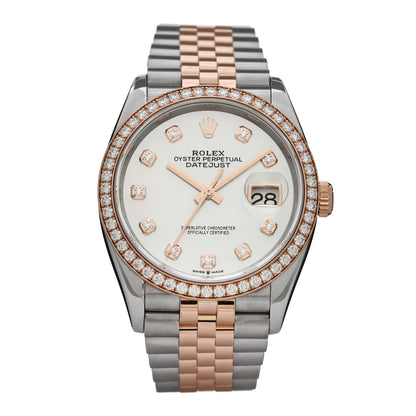 Rolex Stainless Steel 18K Everose Gold Diamond Bezel Mother of Pearl 36mm Oyster Perpetual Datejust Watch 126281RBR 1 of 4