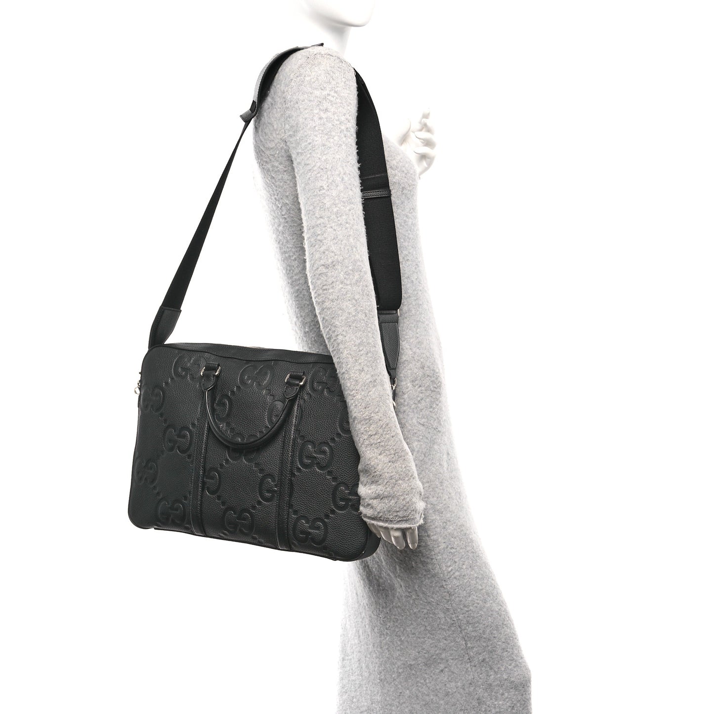 Piuma Calfskin Jumbo GG Embossed Briefcase Black