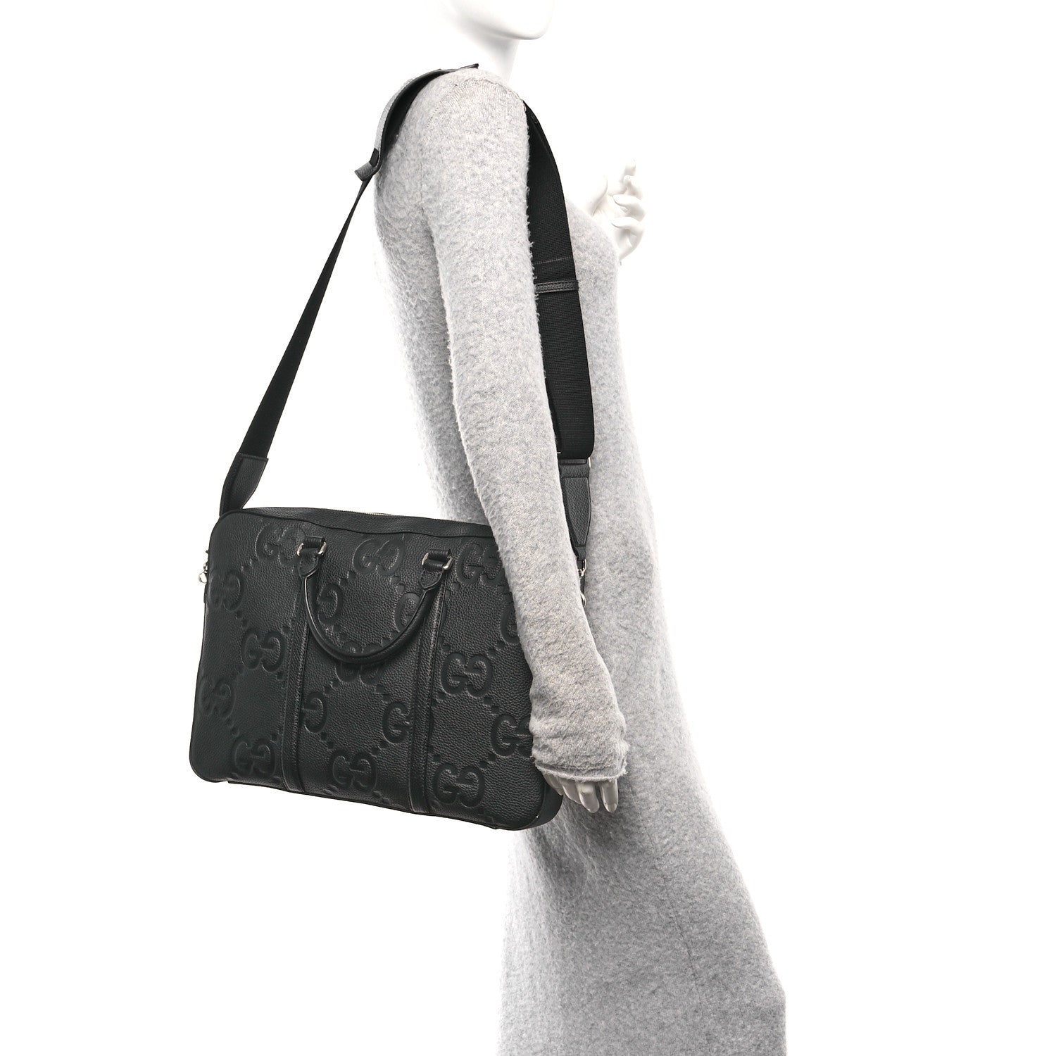 Gucci Piuma Calfskin Jumbo GG Embossed Briefcase Black 2 of 14