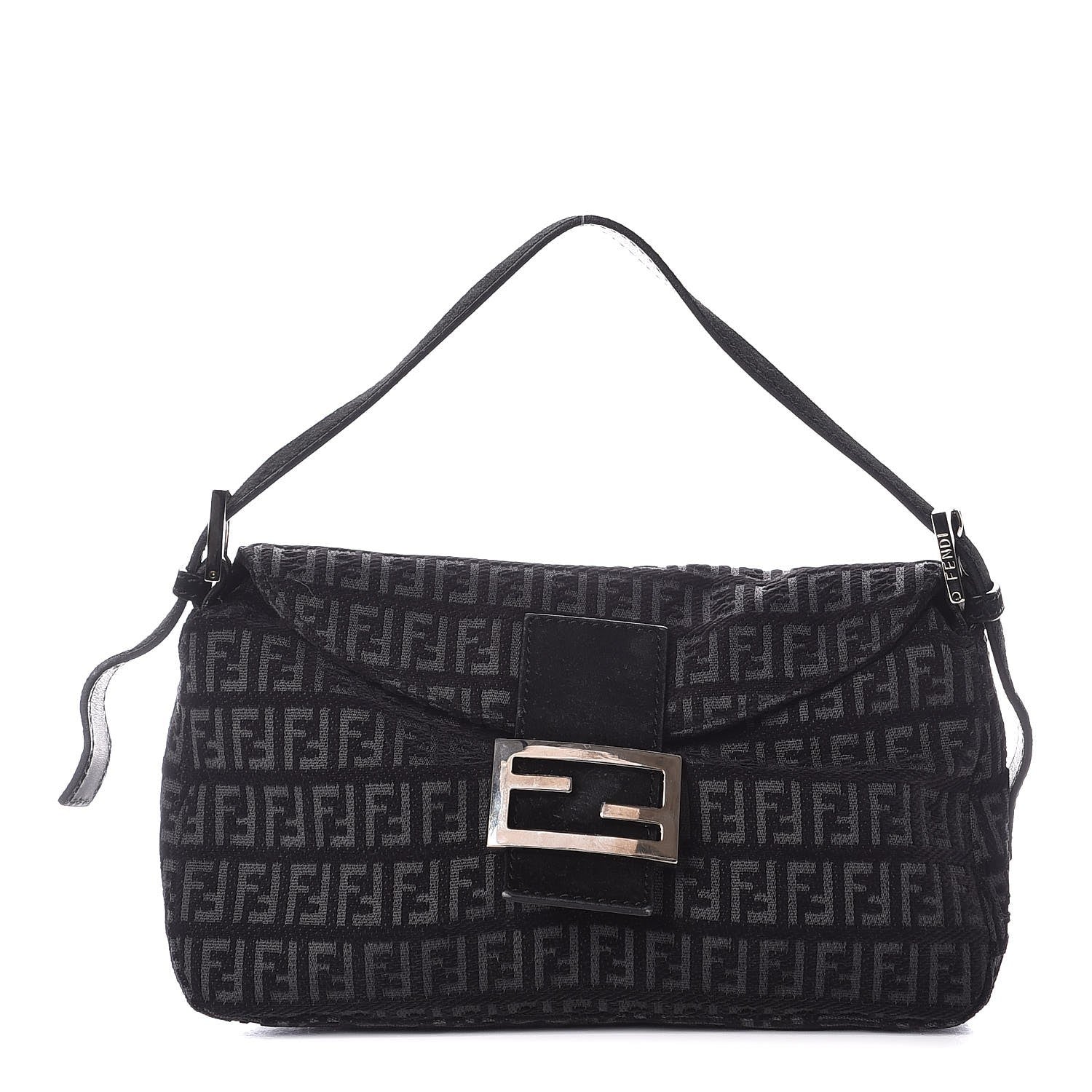Fendi Velvet Zucchino Suede Baguette Black Grigio 1 of 6
