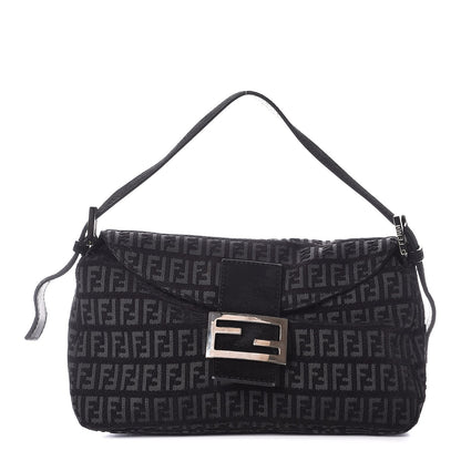 Fendi Velvet Zucchino Suede Baguette Black Grigio 1 of 6