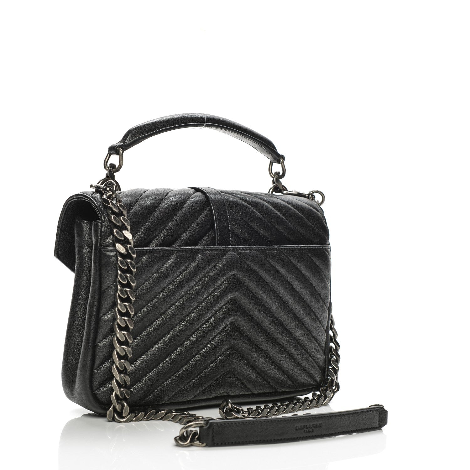 Saint Laurent Sheepskin Matelasse Chevron Monogram Medium College Bag Black 3 of 8