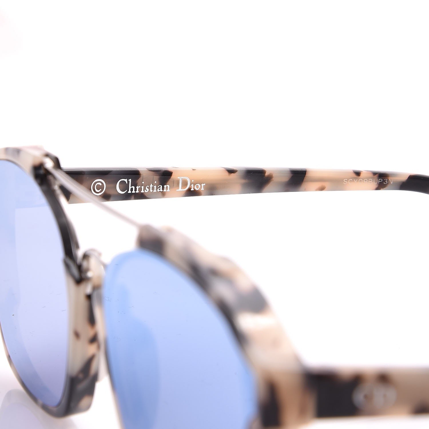 Christian Dior Abstract Square Mirrored Sunglasses Spotted Havana Blue 6 of 10
