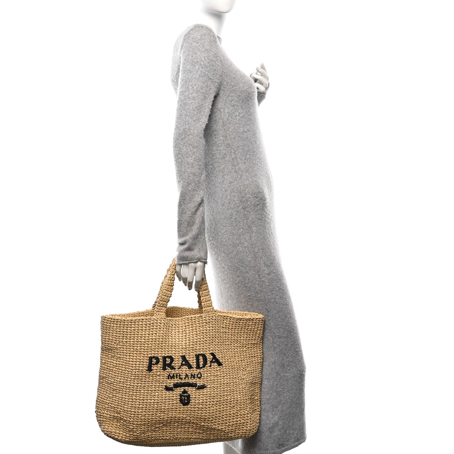 Yarn Raffia Effect Crochet Embroidered Logo Tote Naturale