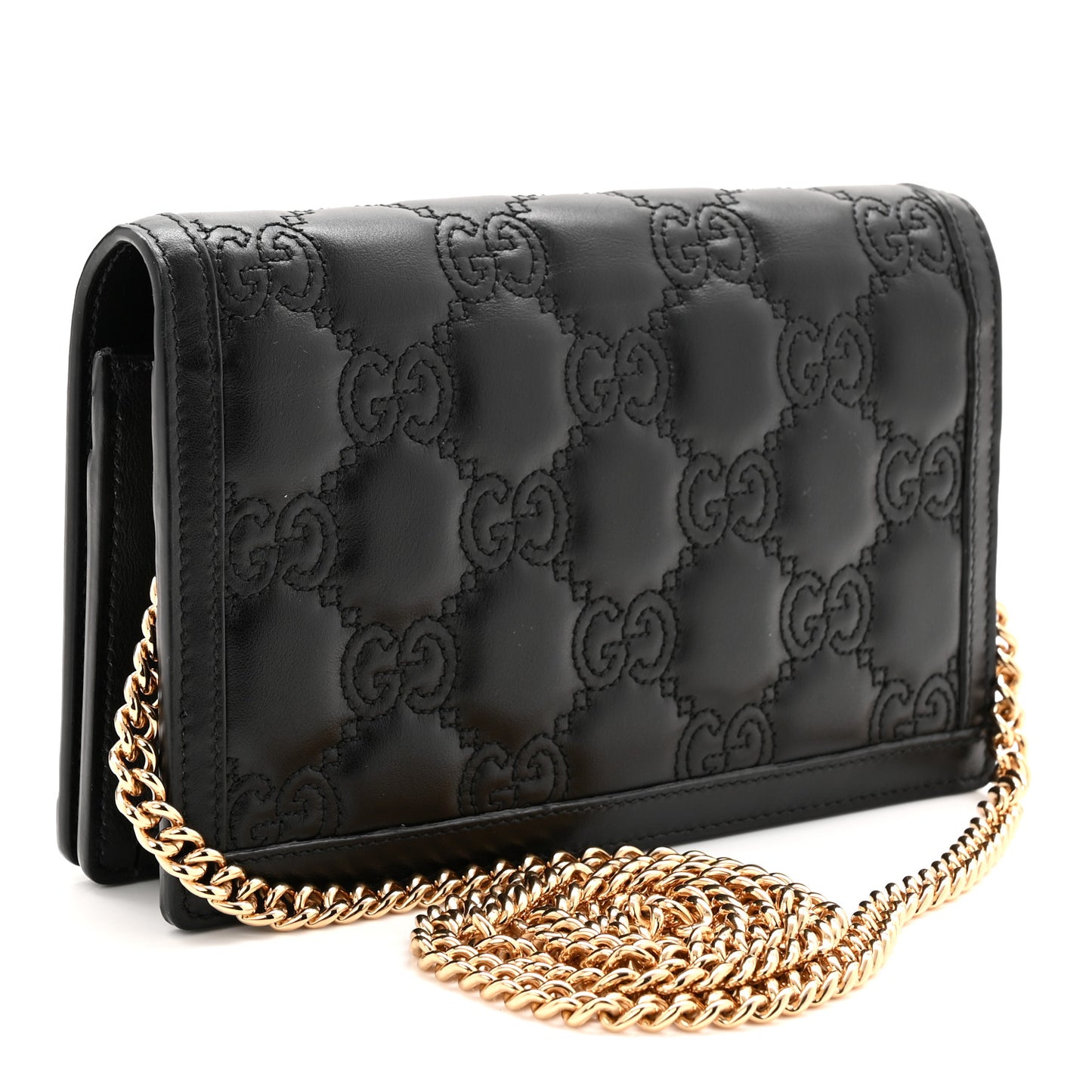 Calfskin GG Matelasse Chain Wallet Black